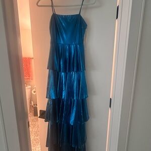Metallic Blue Tiered Dress
